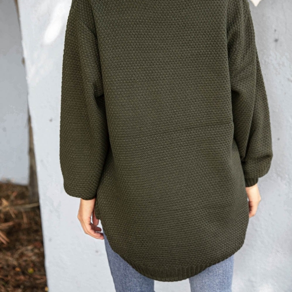 ***SOLD OUT ON MY ONLINE BOUTIQUE***OLIVE THERMAL HI-LO ROUND NECK SWEATER - Picture 7 of 8